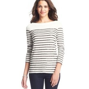 Ann Taylor Loft Beaded Striped Long Sleeve T-Shirt